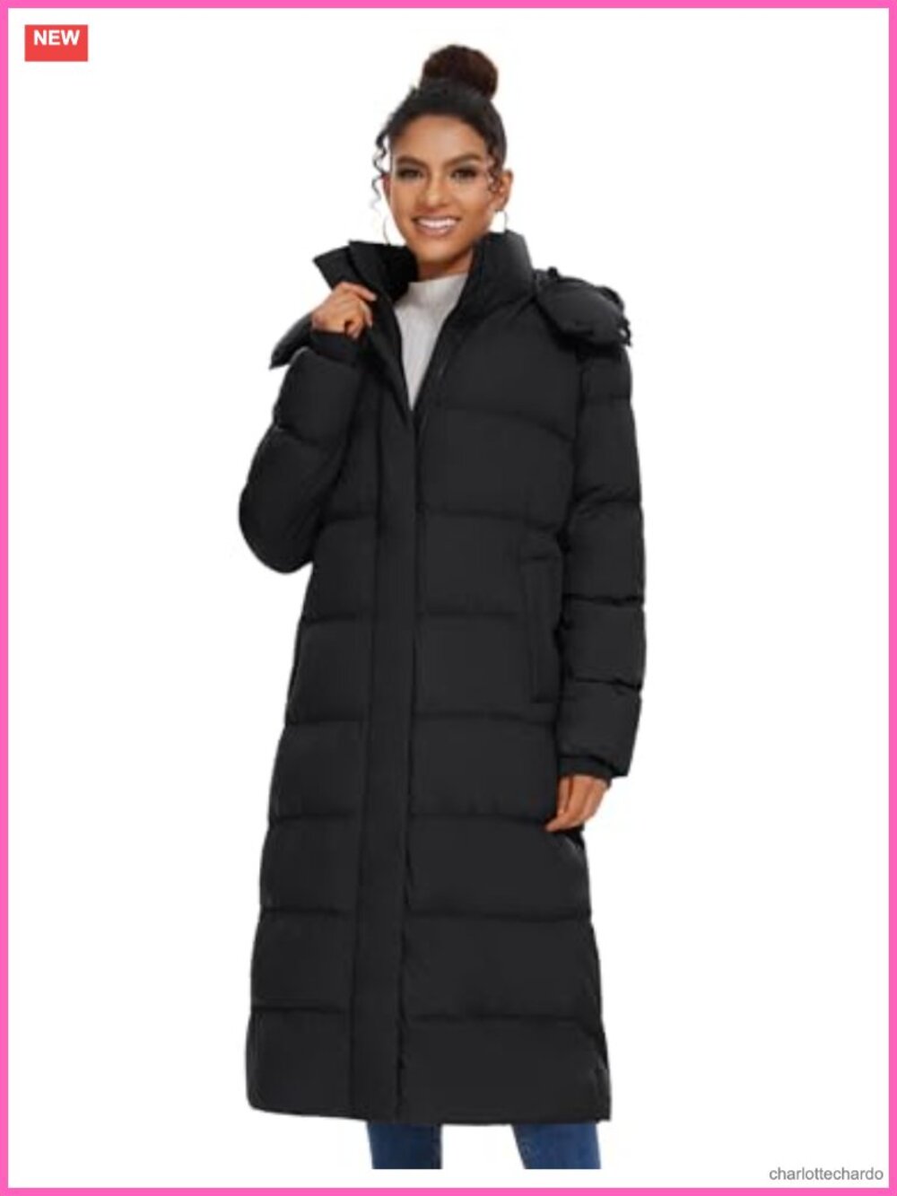 Women's Long Quilted Puffer Coat Maxi Winter Jacket Detachable Hood